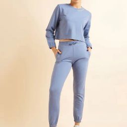Sweet Dreams Blue Cotton Crop T-Shirt With Joggers-image-61