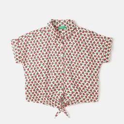 United Colors of Benetton Kids Girl's Regular Fit Spread Collar Floral Tops-image-3