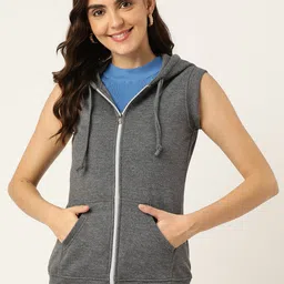 BRINNS Women Charcoal Grey Solid Hooded Sweatshirt image 1