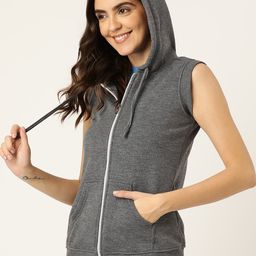 BRINNS Women Charcoal Grey Solid Hooded Sweatshirt image 3