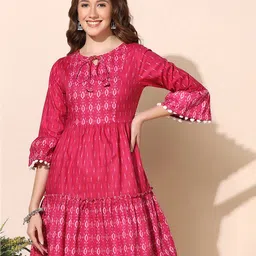 FASHION DREAM Women Cotton Geometric Printed Flared Sleeves Kurta-image-12