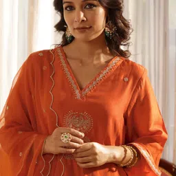 URMIR FASHION Women Embroidered Regular Kurta with Trousers & With Dupatta-picture-42