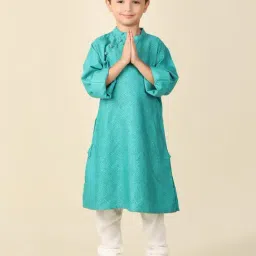 Fabindia Kids Blue Printed Full Sleeves Kurta-picture-8