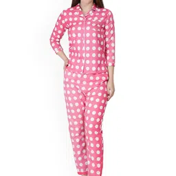 Larren Devis Women Polka Dot Printed Pure Cotton Shirt & Payjama Night suit-image-48