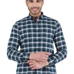 Monte Carlo Navy Cotton Regular Fit Checks Shirt-image-102
