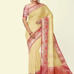 Banarasi Silk Works Beige Cotton Woven Saree With Unstitched Blouse-image-27