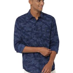 Mufti Navy Blue Cotton Slim Fit Printed Shirt-picture-20