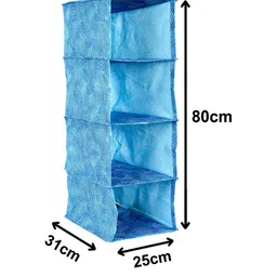 Kuber Industries Set of 2 4 Shelf Blue Printed Foldable Wardrobe Cloth Organizer image 5