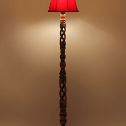 Devansh Brown & Red Wooden Floor Lamp With Shade image 5