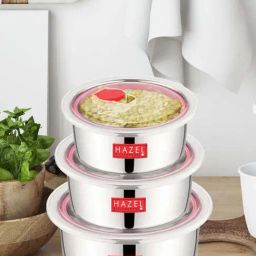 HAZEL Silver & Red Stainless Steel Airtight Container - Set of 3-image-26