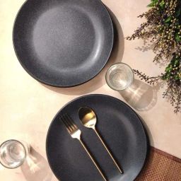 VarEesha Black Ceramic Sparkle Matt Dinner Plate - Set of 2-image-74