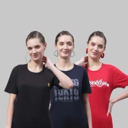 Vimal Jonney Black & Navy Cotton Printed Sports T-Shirt - Pack Of 3-image-25