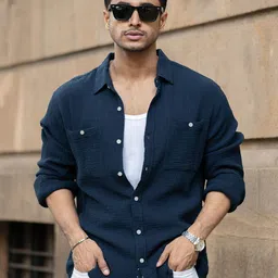 Powerlook Men Textured Spread Collar Cotton Casual Shirt-image-3