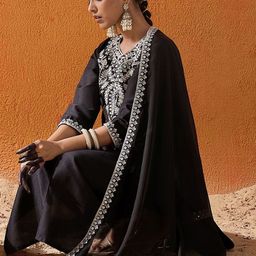 Indo Era Women Floral Embroidered Regular Thread Work Kurta with Trousers & With Dupatta image 1