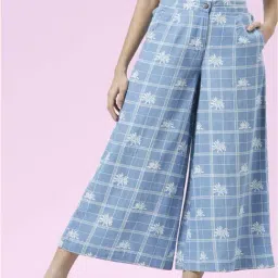 Akkriti by Pantaloons Blue Chequered Culottes-image-16