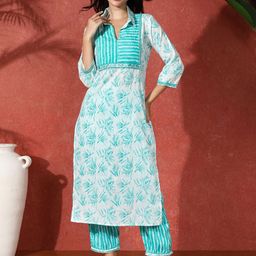 Sangria Embroidered Pure Cotton Straight Kurta & Patiala-image-32