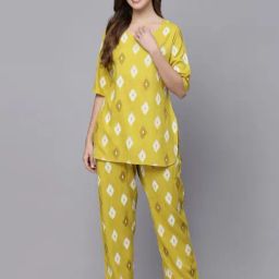 Stylum Yellow Printed Tunic Pyjama Set-picture-6