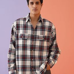 Indian Needle Men Classic Spread Collar Tartan Checked Cotton Relaxed Fit Casual Shirt-image-52