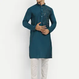 WELL TEX Geometric Embroidered Mandarin Collar Straight Kurta-image-74