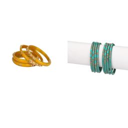 SOMIL Set of 12 Yellow Alloy Artificial Stones & Beads Bangles-image-90
