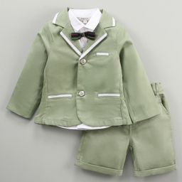 ToffyHouse Full Sleeves Solid Shirt and Pants Set with Coat - Green-image-97