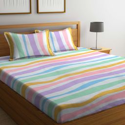 Arrabi Multi Stripes TC Cotton Blend King Size Bedsheet with 2 Pillow Covers ARBS-1751-Multicolour-16
