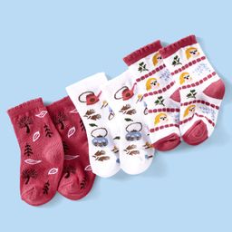 Cutewalk By Babyhug Anti Bacterial Ankle Length Socks Winter Theme Pack Of 3 - Red & White-image-40