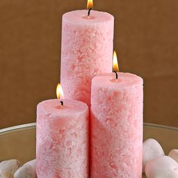Parkash Candles Set Of 3 Fragrance Pillar Candles Marble Finish - Baby Pink-13