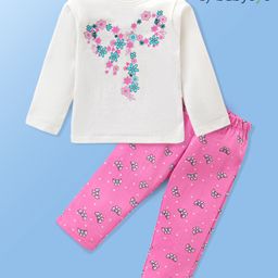 Babyoye Eco Conscious 100% Cotton With Anti Bacterial Finish Full Sleeves Night Suit Floral Print - Pink-image-36