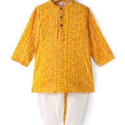 Babyhug 100% Cotton Woven Full Sleeves Kurta & Dhoti Set With Bandhani Print - Yellow & White-image-50