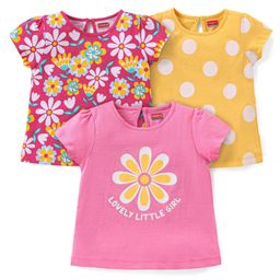 Babyhug Cotton Knit Half Sleeves Top Floral Graphics Pack Of 3 - Pink & Yellow-image-25