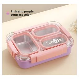 Schoolish Stylish and Practical 304 Stainless 3 Compartment Steel Lunch Box Bpa Free Leak Proof 800 Ml for School and Office- Pack of 1 - Color May Vary-image-81