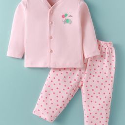 Tango Interlock Knit Full Sleeves Elephant & Polka Dots Printed Night Suit - Pink-15