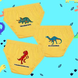 NUSYL Cotton Pack Of 3 Triceratops Printed Briefs - Yellow-image-32