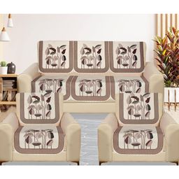 RRC Velvet Floral Design Premium Quilted Sofa Cover - Beige-picture-47