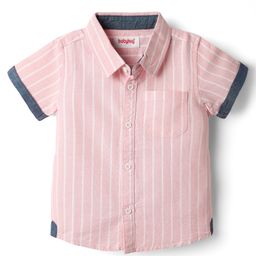 Babyhug Cotton Woven Half Sleeves Shirt with Striped Print - Pink-image-95