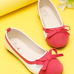 Tiny Bugs Bow Applique Detailed Colour Blocked Slip On Ballerians - Red & Beige-image-53