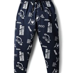 Evimo Single Jersey Knit Full Length Lounge Pant With Dino Skateboarding Print - Navy Blue-image-39