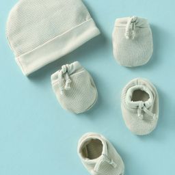 Simply Waffle Knit Solid Colour Cap Mittens & Booties Light Green - Dimension 11 cm-image-72