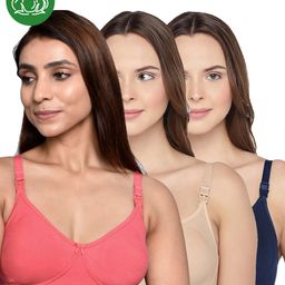 Inner Sense Organic Cotton Knit Pack Of 3 Solid Antimicrobial Maternity Bras With Nursing Access - Multi Colour-picture-7