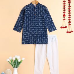 The Magic Wand Cotton Woven Full Sleeves Bandhani Designed Kurta Pyjama Set - Blue-picture-24