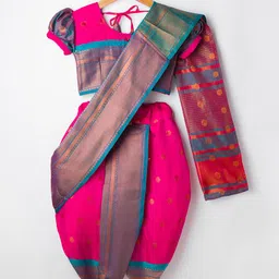 Bhartiya Paridhan Silk Woven Half Puffed Sleeves Saree with Motif Print - Light Pink-picture-41