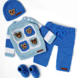 The Original Knit Knit Full Sleeves Teddy Bear Designed Sweater Set - Blue-picture-13