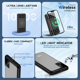 iCruze Strike PB03 Wireless Power Bank, 10000 mAh, Outputs - 22.5W Wired | 15W Wireless, Type C PD output, LED Indicator, Made in India (White) image 2