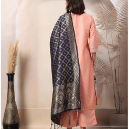 Zelena Three Fourth Sleeves Floral Embroidered & Foil Printed Maternity Kurta With Nursing Access & Salwar With Dupatta Set - Peach image 3