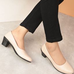 XE Looks Women Cream Block Heel Casual Ballerinas-picture-11