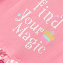 Teddy Sinker Knit Half Sleeves Frock With Text Print & Bow Applique - Pink image 3
