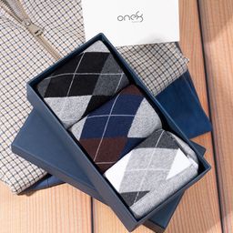 One8 Men Pack Of 3 Argyle Patterned Crew-Length Socks-28