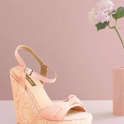 Flat n Heels Pink Suede Wedge Sandals-picture-44