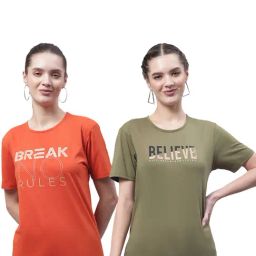 Vimal Jonney Orange & Olive Green Cotton Printed T-Shirt - Pack Of 2-image-45